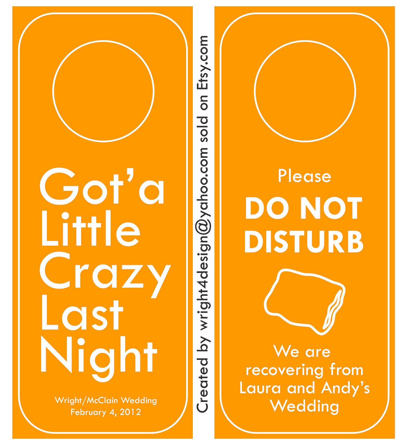 Orange Wedding, Bachelor, Bachelorette, Guest Door Hanger - Custom Made to order. DO NOT DISTURB.
