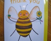 Thank You Bee - Notecards Pack of 4 - Made with Recycled Paper - Illustration by Giulia Mauri