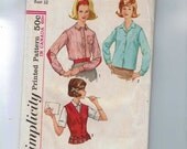 1960s Vintage Sewing Pattern Simplicity 5072 Misses Button Down Shirt Blouse Vest Weskit Size 12 Bust 32 UNCUT 60s