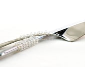 Beaded SWAROVSKI Cake Server Knife Cutting Set Beaded In Crystal Clear Sparkle Bling READY to SHIP