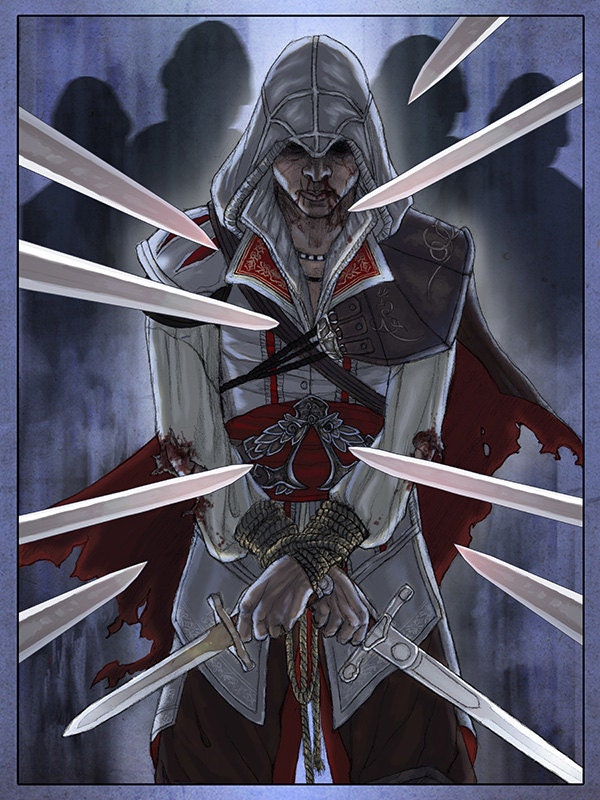 9x12 Art Print Assassin's Creed Tarot Ezio Ten of Swords CLEARANCE