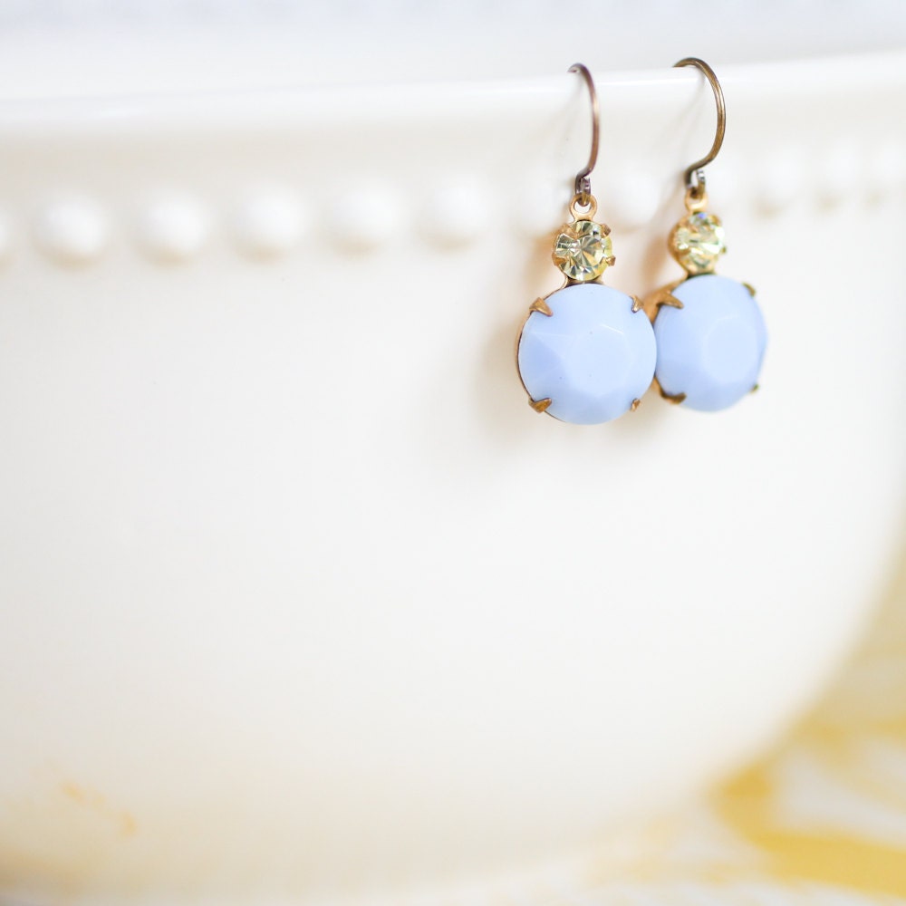 Vintage Drop Earrings in Canary & Light Blue
