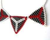Beadwork Necklace Bead Woven Jewelry Triangle Necklace Red Black Grey White Geometric Jewelry  Made To Order