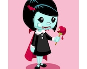 She's My Vampire Girl - Cute Halloween Vampire Candy Apple 8x10 Print by Geri Shields
