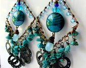 Chunky Turquoise & Copper Earrings - Bohemian - Brass - Wire Wrapped - Gypsy - stoneandbone
