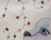 Tan Cat Fantasy Artwork - Cats in Art Print - Red Rose Flower Petal Vines