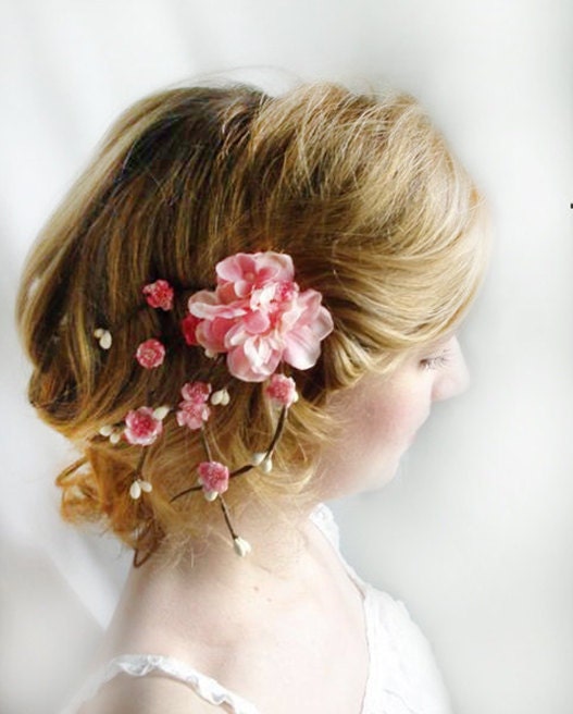 cherry blossom hair accessories - SAKURA - pink bridal flower hair clip