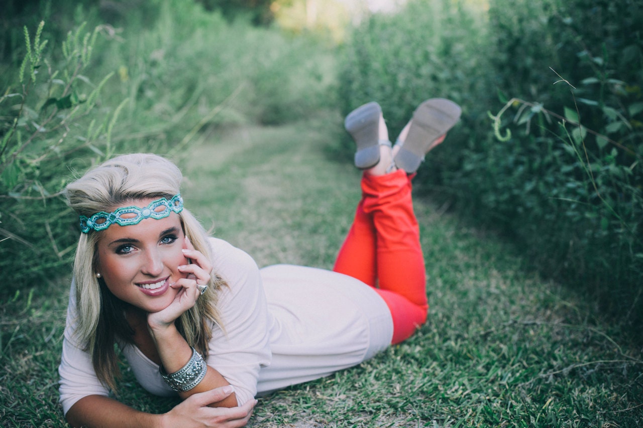 Bohemian Headband Aqua Blue Braided Headband Hair Accessory Beaded