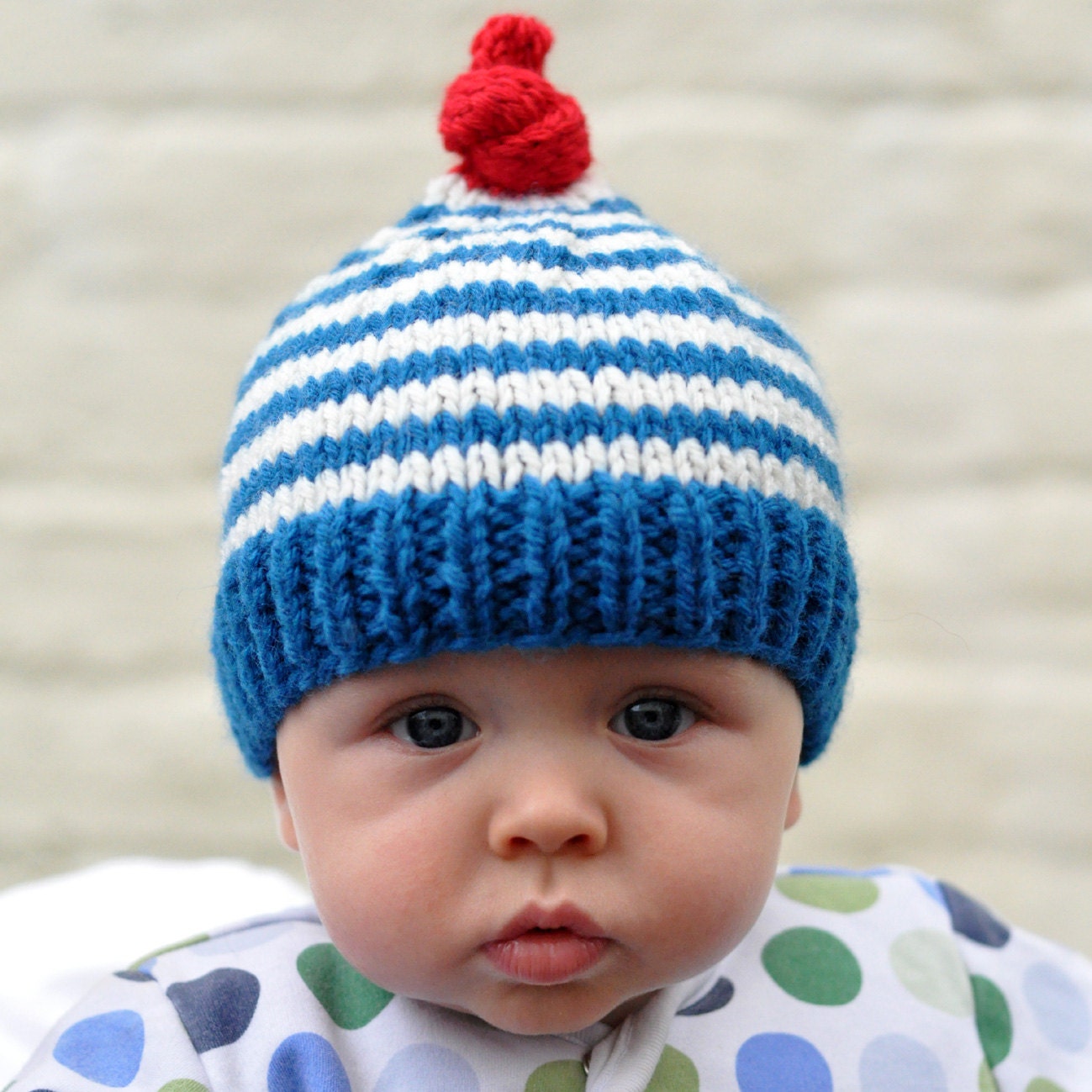 The Knitted Natty Hat in Blue and Cream Stripe