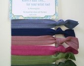 Elastic Hair Ties Set of 6 Hazy Shades Of Winter Doubles as a Bohemian-Chic Bracelet Fashion Accessorie by Bloomingdeals Pink Green and Blue
