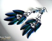 Fairy Jewel Beetle Elytra Iridescent Wings Earrings Rare Blue Turquoise Green Sparkling Goddess Style WATER SPRITES by Spinning Castle
