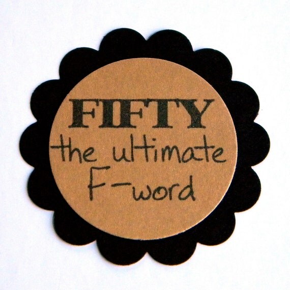 50th Birthday Party Favor Tags, Scalloped Embellishments for DIY Cupcake Toppers, Fifty, Black and Gold, Set of 12 Il_570xn