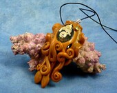Brass Steampunk Cuttlefish Necklace, Handmade Polymer Clay Jewelry