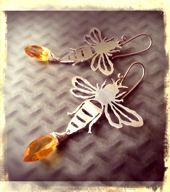 Queen Bee Earrings in Sterling with Citrine