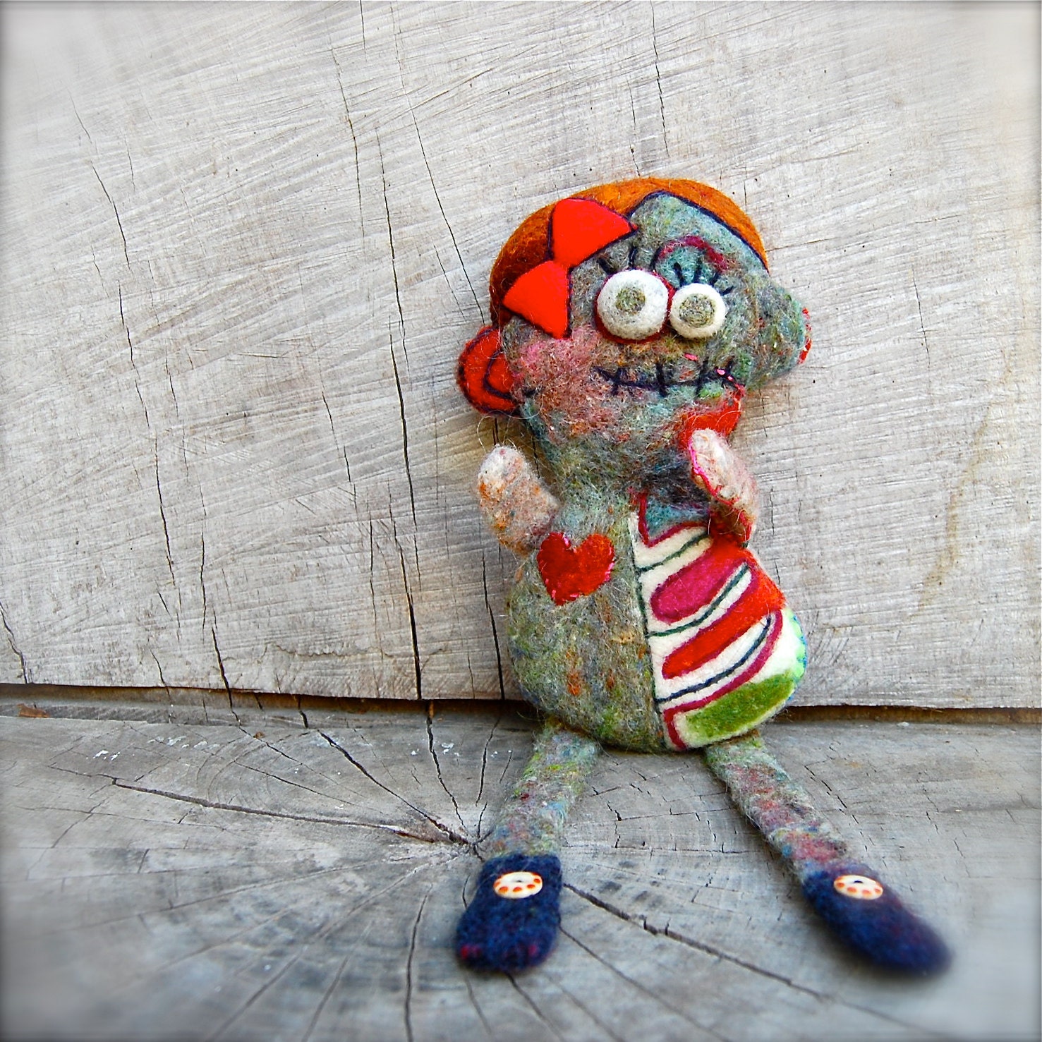 Needle Felted One of a Kind Love Zombie Girl Doll