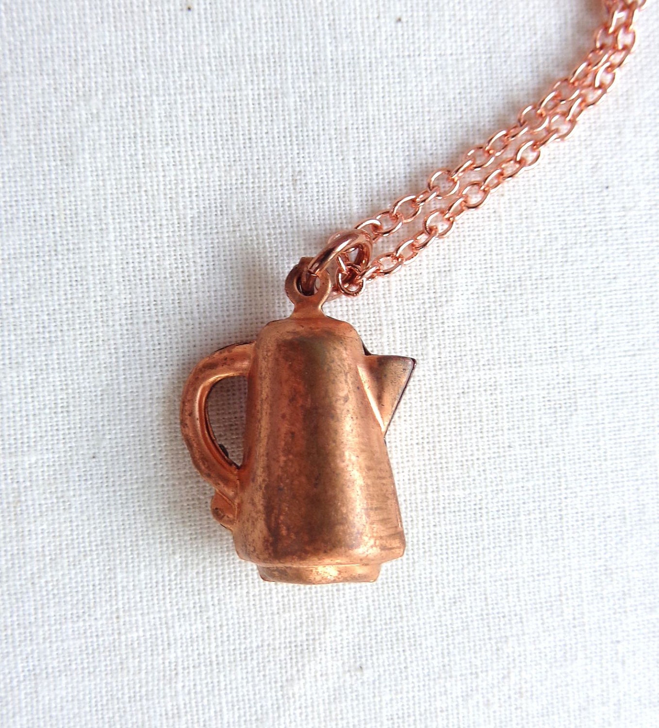 Vintage Coffee Pot Charm Necklace - Copper Charm Necklace