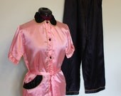 SALE 50s pajamas matching set quilted collar pink