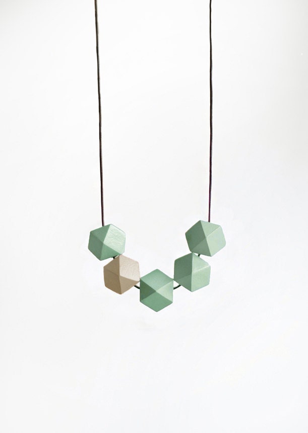 Geometric Necklace / Geometric Jewelry  / Wooden Necklace/  Mint White (Beige) Necklace