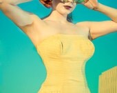 Go Go gadget Goggles Fashion photo 12x18 poster art print blue sky yellow swimsuit fashion model