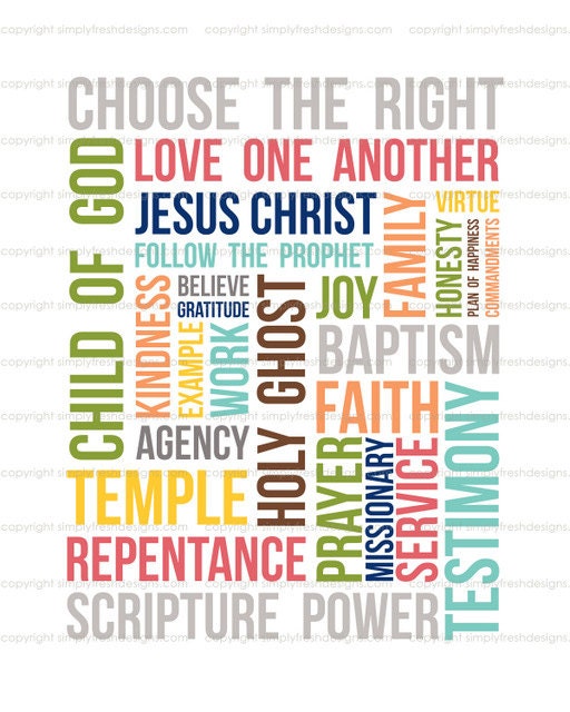LDS Primary Words - Subway Art - Instant Download