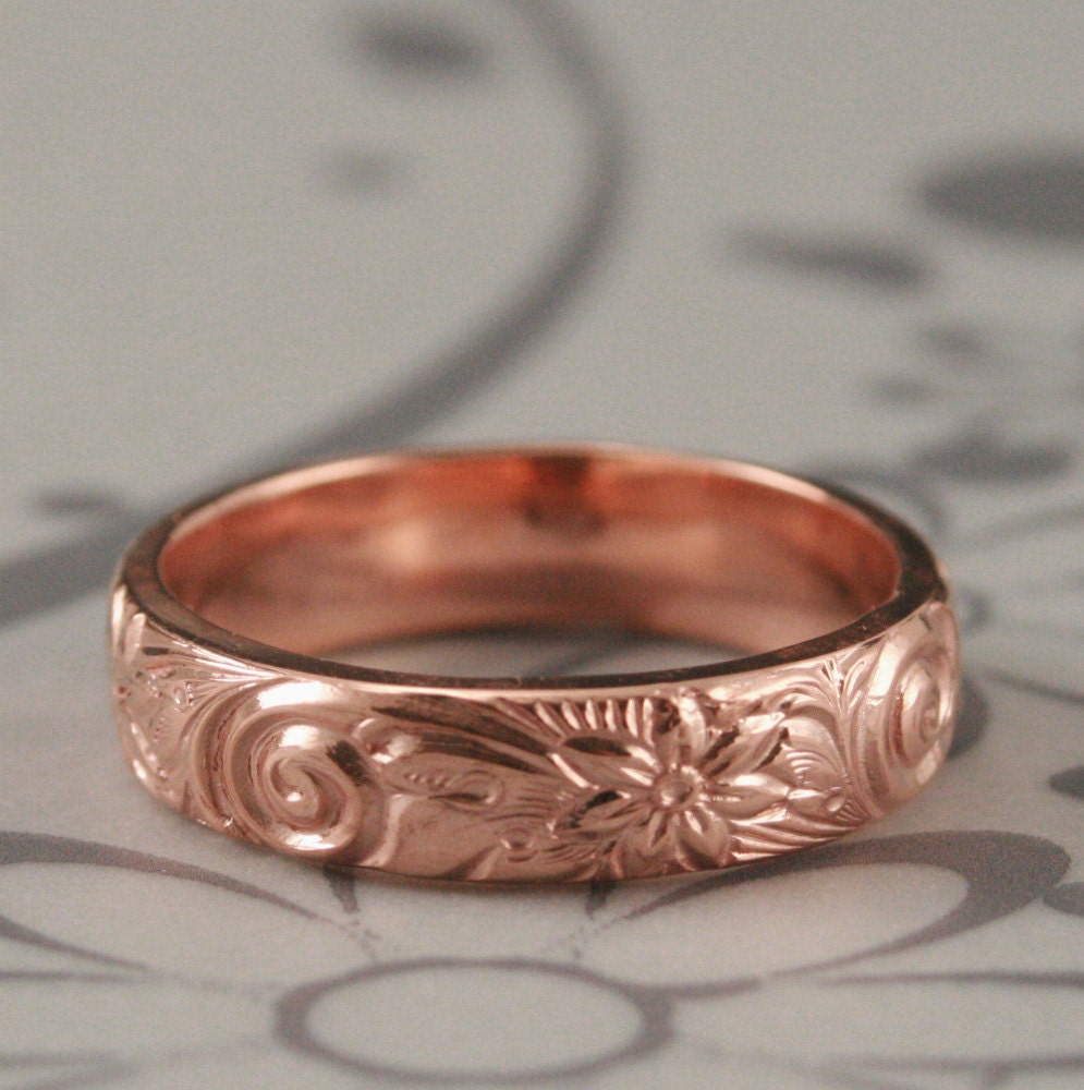 Pink Crazy Daisy Ring--Solid Sterling Silver Floral Patterened Wedding Band or Ring with Rose gold Plating--Custom made in YOUR size