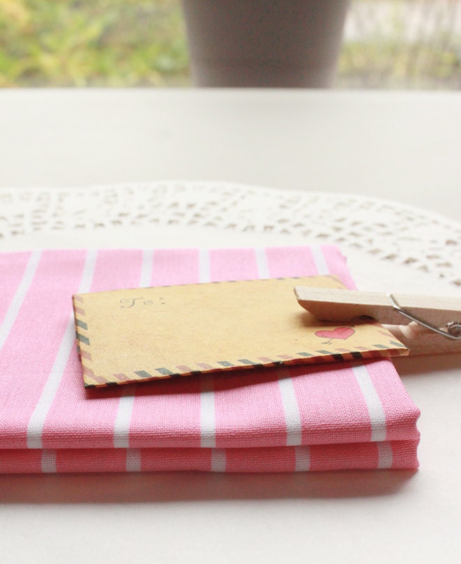 Sweet Pink White Striped Cotton Fabric in Fat Quarter (Zakka)