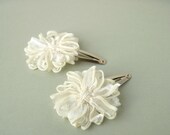 Flower Hair Clips in Ivory Ribbon