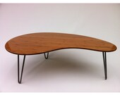 Mid Century Modern Coffee Table - Kidney Bean Shaped - Atomic Era Biomorphic Boomerang Design In Caramelized Bamboo