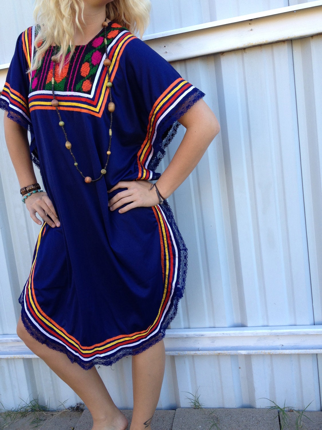 Vintage Bohemian woven detail hippie dress tribal caftan