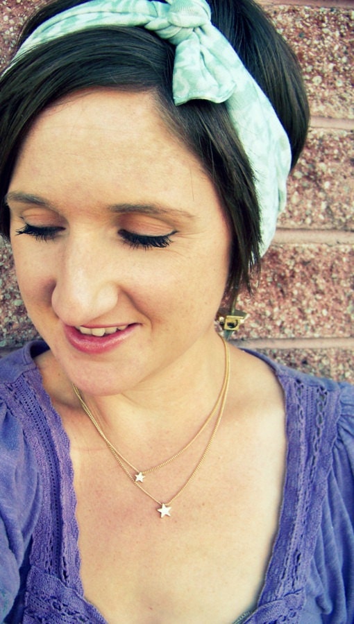 Bow Tie Headscarf - Blue Gray Damask