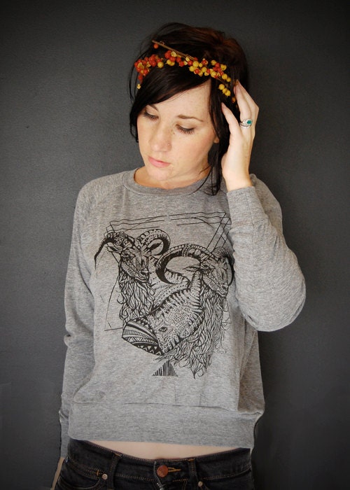 Mt Kenya - womens long sleeve raglan pullover - modern rocker print  - by Bark Decor