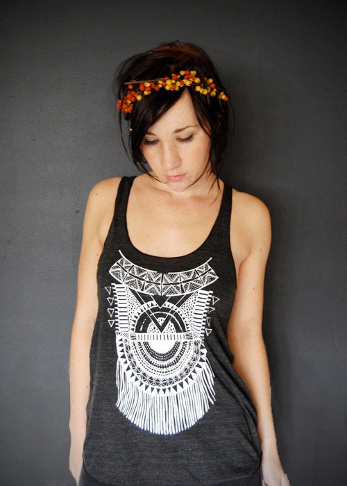 Impala Tank - womens print fringe tri-blend racerback jersey tank - by Bark Decor