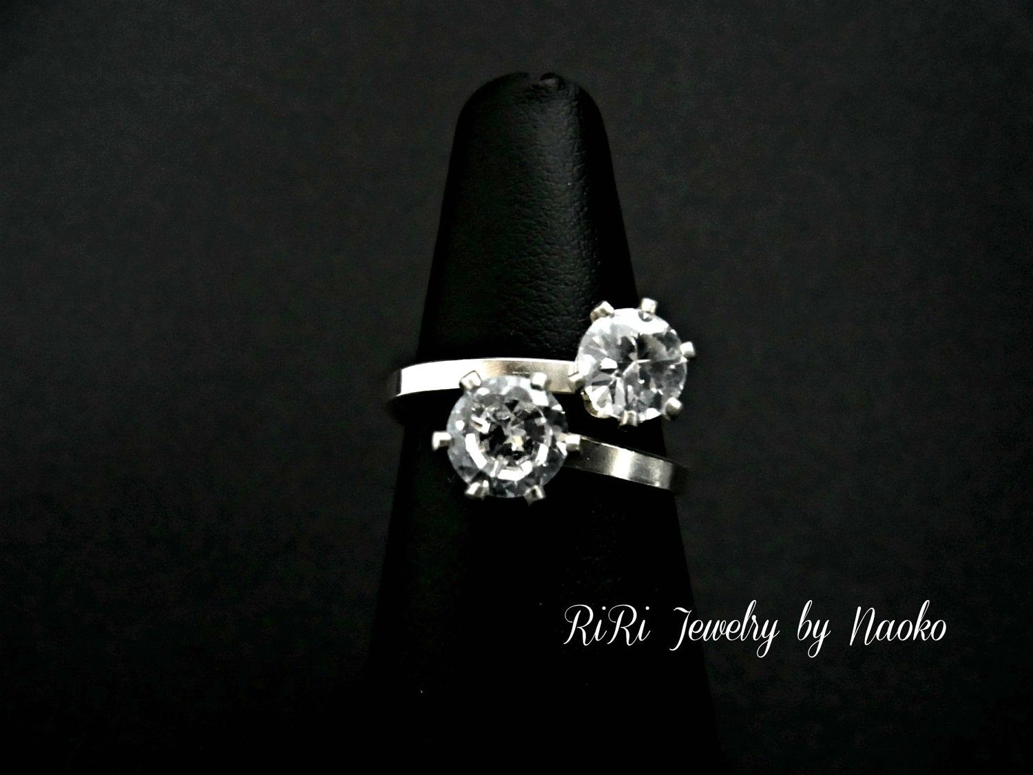 Double Diamond in Sterling Silver - Bridal Ring, Wedding Ring