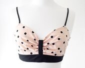 Pin Up Style Crop Top/ Bra Top Nude and Black Polka Dot Size UK 10/US 6