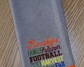 Kitchen Embroidered Brown Dish Hand Towel / Pumpkins Family Fall Hay Rides Football Autumn Harvest