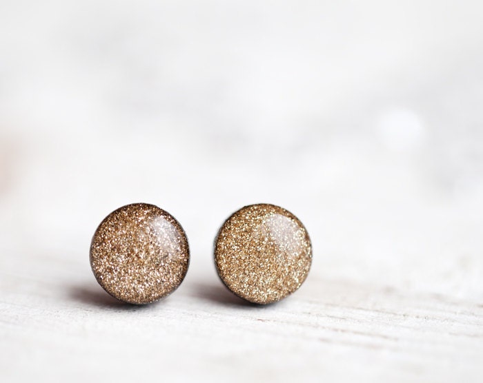 Gold glitter earring studs - Post earrings - Christmas special line (E121)
