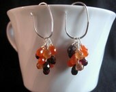 Oval Hoop Earrings- Gemstone Cluster, Carnelian, Garnet, Hessonite Garnet