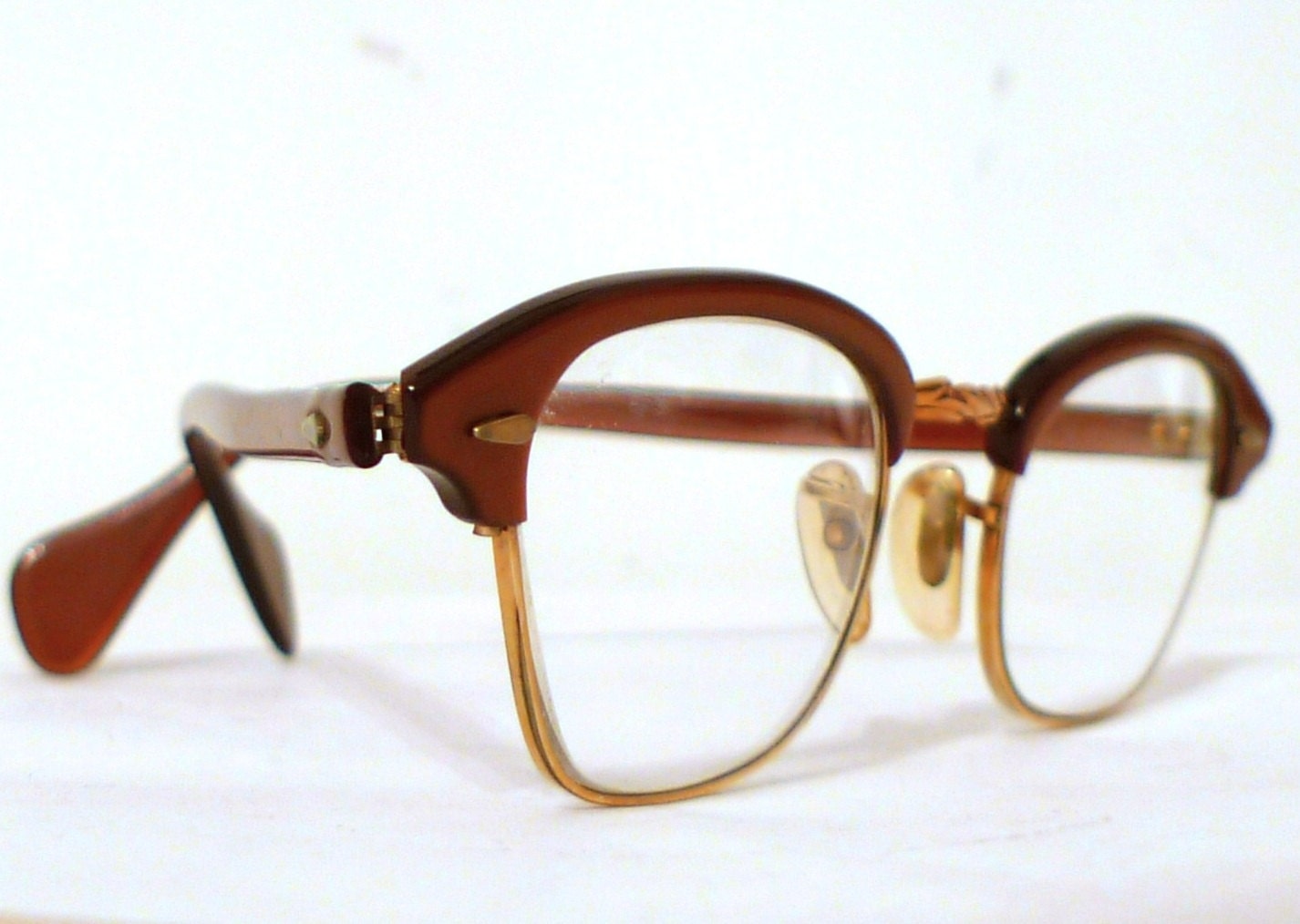 SALE Glowing Cinnamon Cat Eye Frames/ Clubmaster Style Women's Combination 12k GF Eyeglasses, Sunglasses, Mad Men