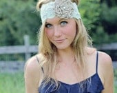 RUTH - mint and gray lace ruffle rose headband