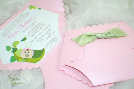 Diaper Baby Shower Invitation - Pink Pea in the Pod Il_570xn