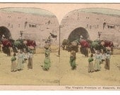 Antique Stereoscope Card - The Virgin's Fountain at Nazareth Palestine - Color Stereoview