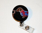 Retractable ID Badge Holder - Fabric Button -  Little Dachshund Puppy