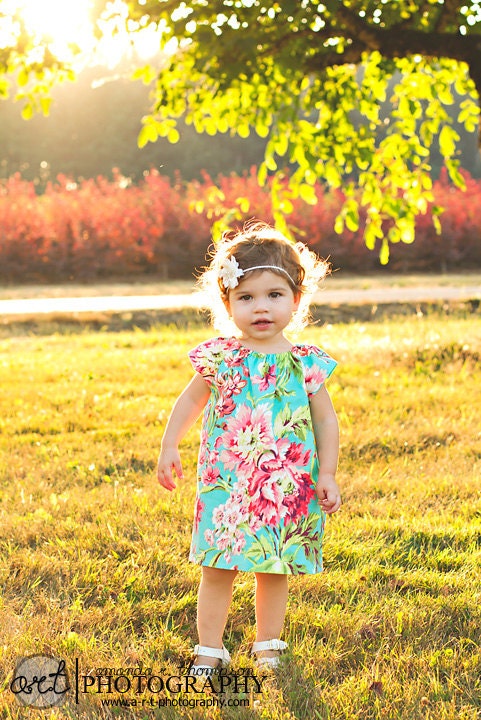 Girly Sweet Beautiful Shift Tunic Dress / Teal Peonie Floral Bliss / 6 months,12 months, 2t, 3t, 4t, 5t, 6y by PerryFinalia
