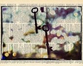 Dreamy Surreal Skeleton Key Photo "In a Darker Key" Upcycled Dictionary Book Print - Recycled Salvaged Fine Art