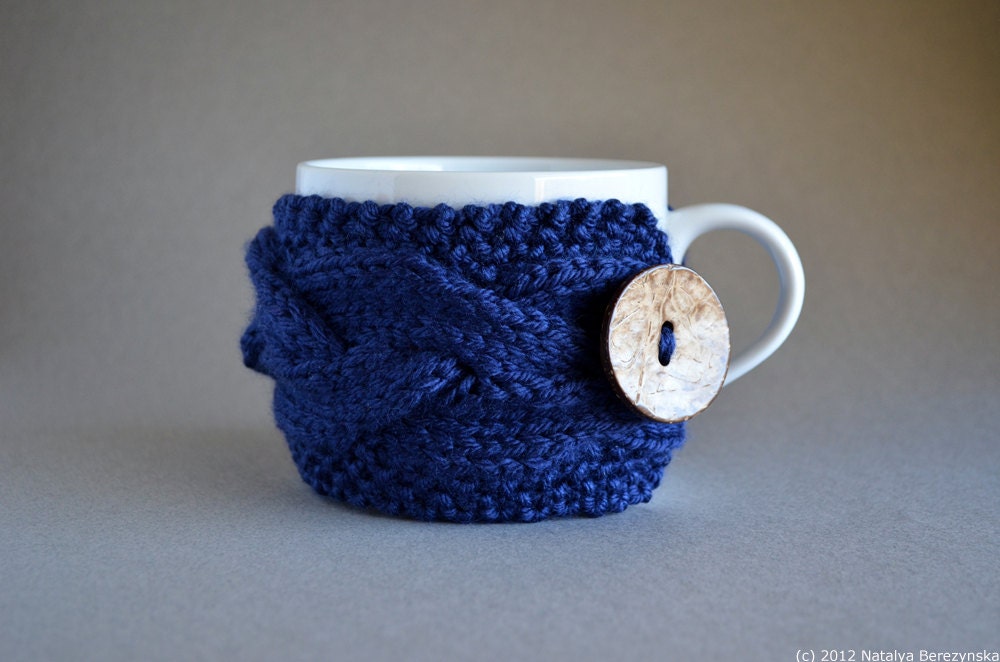 Coffee Cozy in Navy Blue - Cup Cozy - Navy Blue Summer Aqua Nautical Beach Rain Storm Water, Sapphire Cobalt Indigo Space - Fathers Day Gift