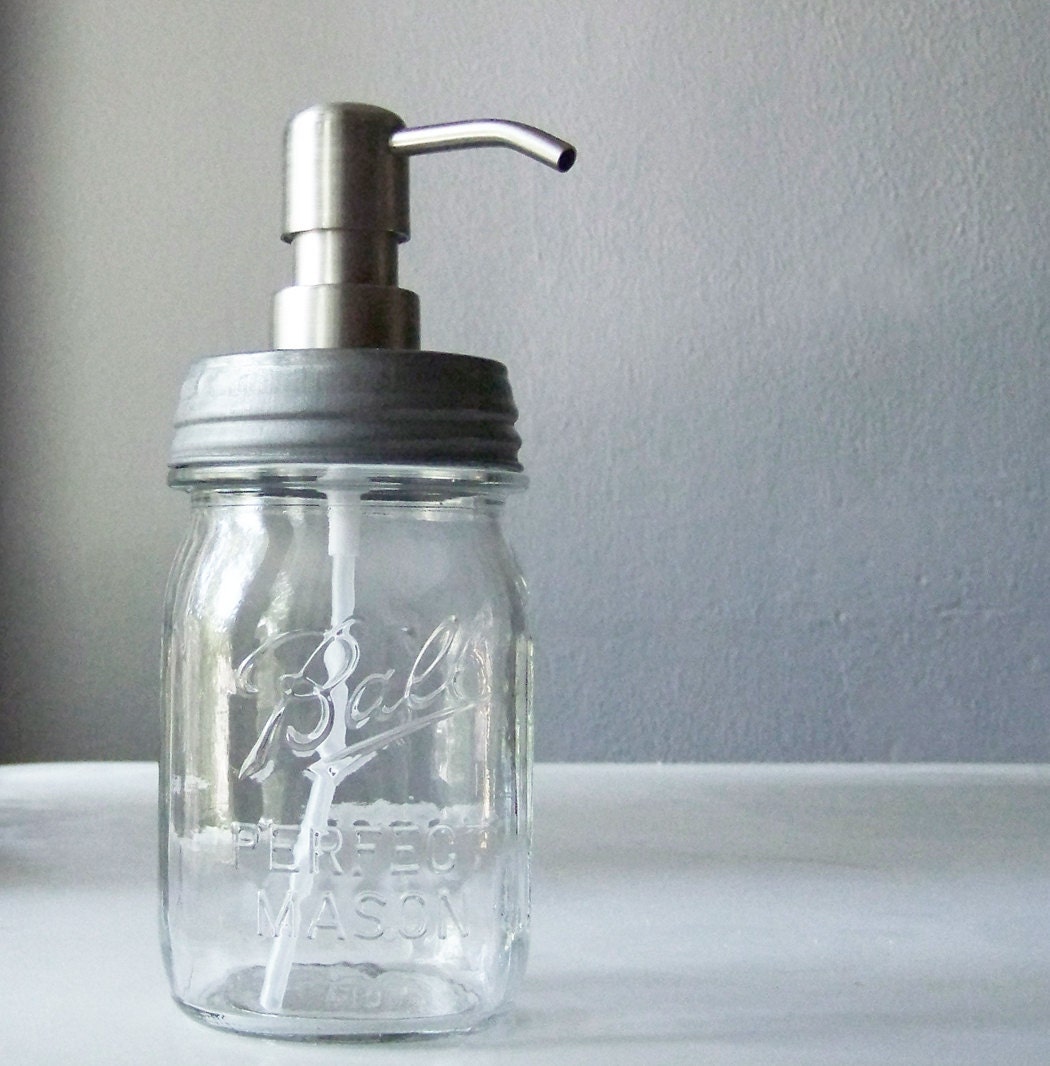 1940s and 1950s No Frills Mason Jar Pump Dispenser with a Metal Lid
