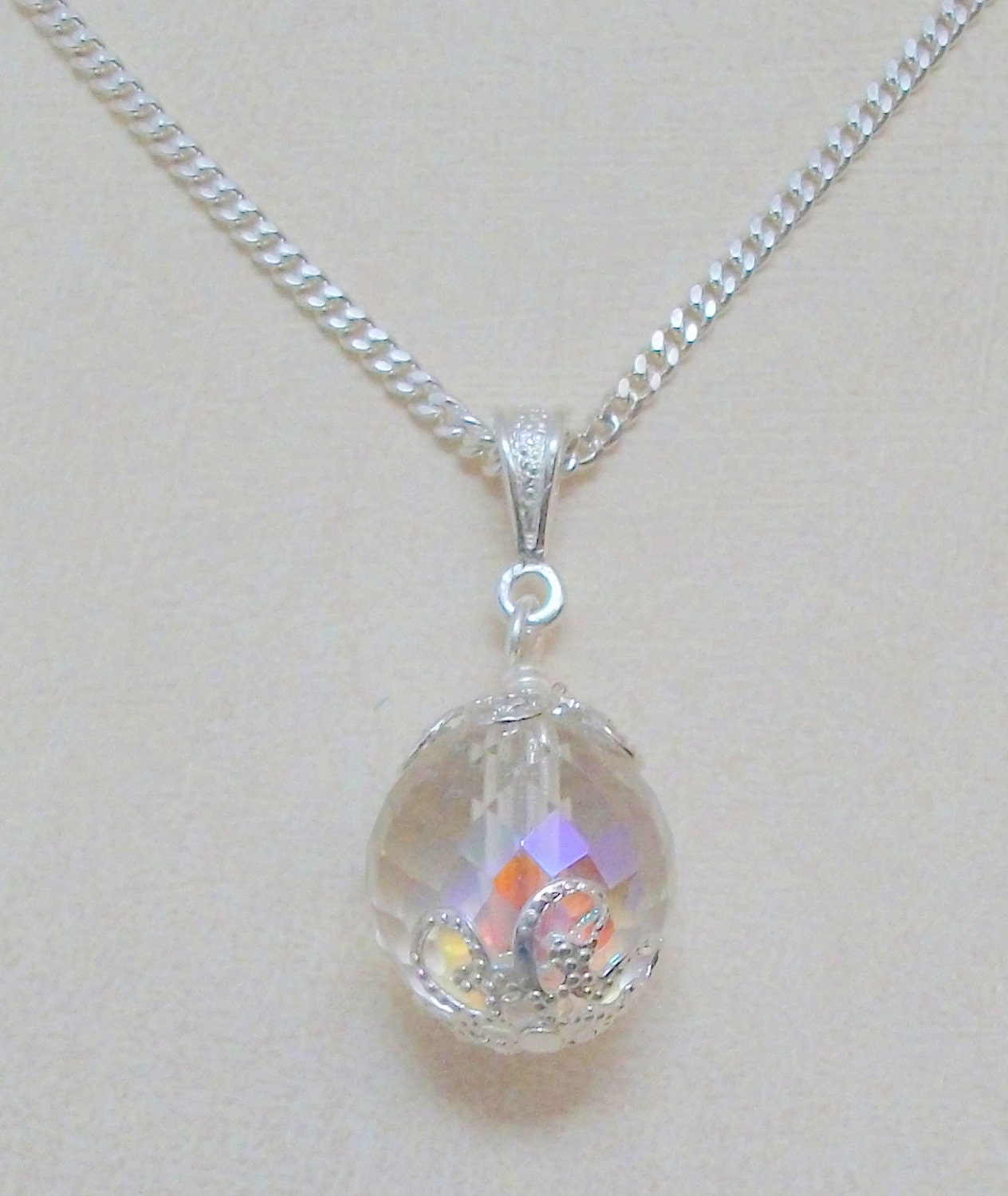 Aurora Borealis Crystal Ball of Ice Necklace