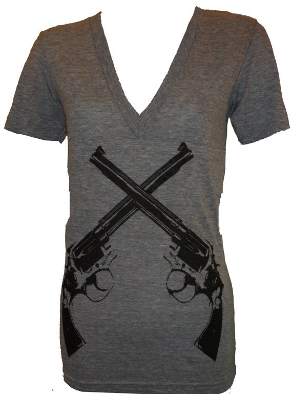 Revolver Guns Tri-Blend  V-neck American Apparel T-shirt Athletic Grey