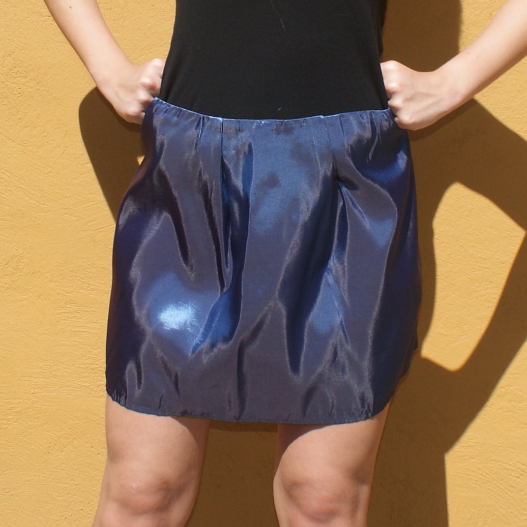 Navy Blue Mini Skirt Iridescent Taffeta FINAL SALE