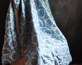 Vintage 1970s Blue and White Ornate Small Bedspread